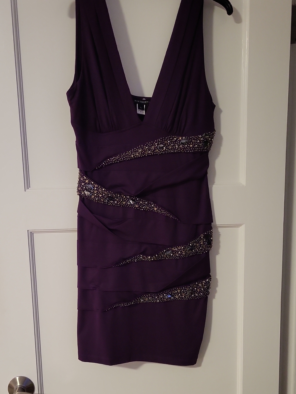 Nikibiki Deep Purple Sleeveless V-Neck Mini Dress with Beaded Accents